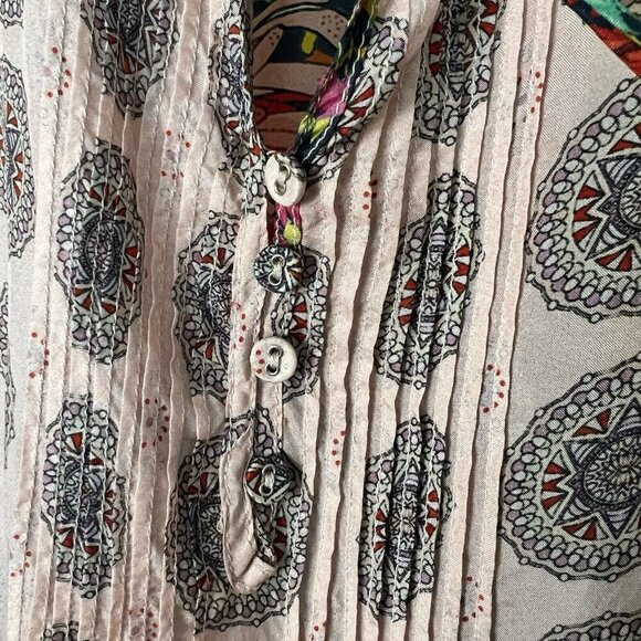 Johnny Was Silk Pintuck Tunic Blouse Maximalist Colorful Feminine Size XS - Picture 6 of 9